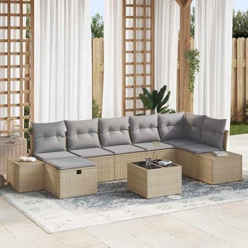 vidaXL Bankstel 7 st poly rattan, Verzenden, Nieuw, Rotan, 7 zitplaatsen