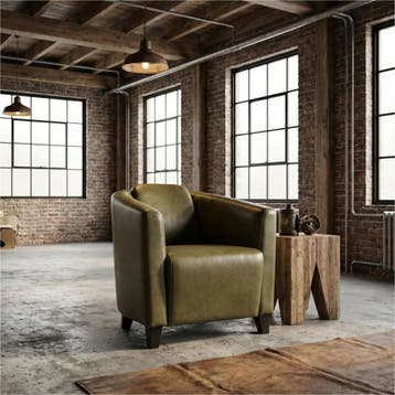 Leren fauteuil Press - Granada Moss (olijf/groen) - Poten, Nieuw, Ophalen of Verzenden, Eigentijds, Klassiek, Retro, Romantisch, Vintage