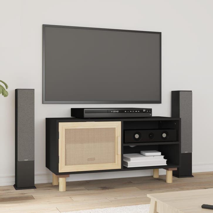 vidaXL Tv-meubel 80x30x40 cm massief grenenhout en rattan, Huis en Inrichting, Kasten | Televisiemeubels, 25 tot 50 cm, Nieuw