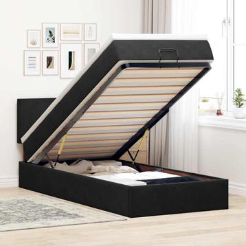 vidaXL Bed poef met matras en LEDs 80x200 cm fluweel zwart, Huis en Inrichting, Eenpersoons, Verzenden, Zwart, Nieuw