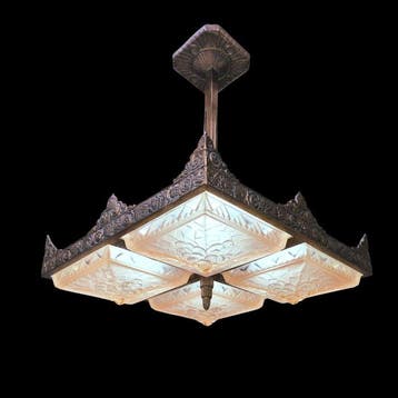 Muller Frères - Plafondlamp - Glas, Brons, Metaal
