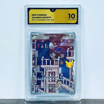 Pokémon Graded card - Galarian Meowth 141 - 30th Anniversary, Nieuw