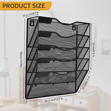 5-Vaks A4 Wand Organizer Mesh Documentenhouder Zwart Metaal, Huis en Inrichting, Verzenden, Nieuw