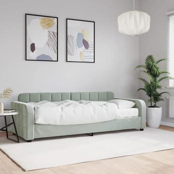 vidaXL Slaapbank met matras 80x200 cm fluweel lichtgrijs, Eenpersoons, Verzenden, Nieuw, 80 cm
