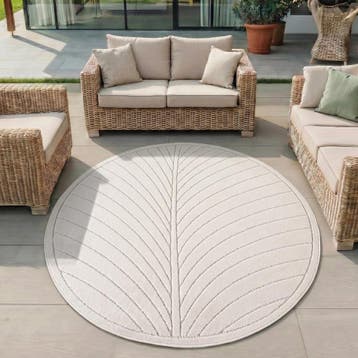 Rond Buitenkleed | Nova | Palmblad | Crème | 80x80 cm, Verzenden, Nieuw