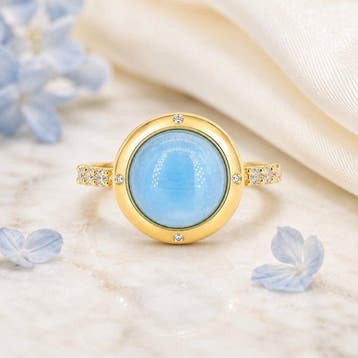 Zonder minimumprijs - Ring Verguld Aquamarijn - Diamant -, Sieraden, Tassen en Uiterlijk, Nieuw