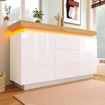 Hoogglans Dressoir 140 cm – Wit met 5 Lades en LED Licht, Verzenden, Nieuw