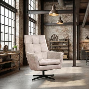 Leren draaifauteuil Central - Kenia Lightgrey (lichtgrijs), Nieuw, Ophalen of Verzenden, 75 tot 100 cm, Industrieel, Modern