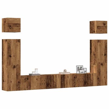 vidaXL 6-delig Tv-meubelset wandmontage bewerkt hout oud, Verzenden, Nieuw, Overige houtsoorten