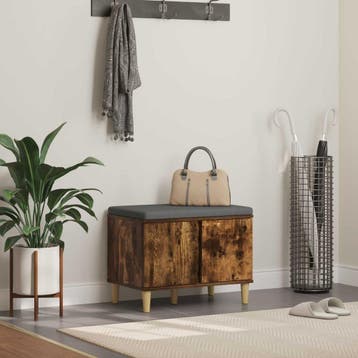 vidaXL Halbank met kussen met opslag Gerookte Eik 60 x 38 x, Verzenden, Nieuw