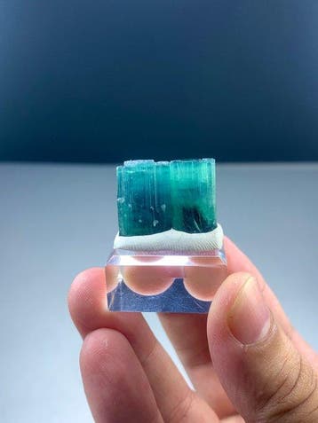 Blauwe tourmalijn Kristal - Hoogte: 19 mm - Breedte: 11 mm-