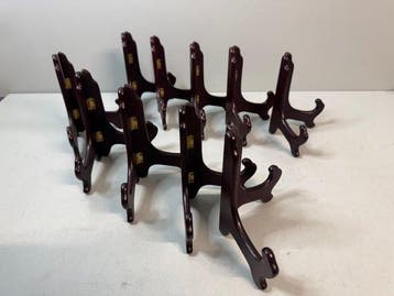 Standaard (10) - Elegante Houten Bordenstandaards - Set van, Antiek en Kunst