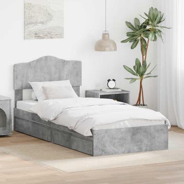 vidaXL Opslag bed met lade Beton Grijs 90 x 190 cm Bewerkt, Eenpersoons, Verzenden, Nieuw, Grijs