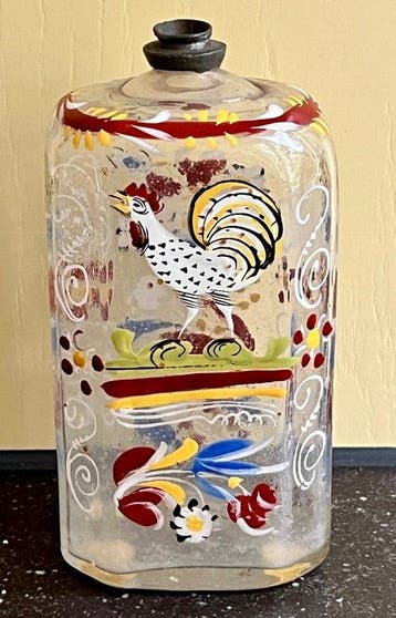 Fles - glas en tin - Muizenfles / schnaps fles, Antiek en Kunst, Antiek | Glas en Kristal