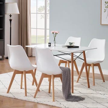 Set van 4 of 6 Scandinavische Stoelen Wit - Hout / PU-leer, Verzenden, Wit, Nieuw, Vier