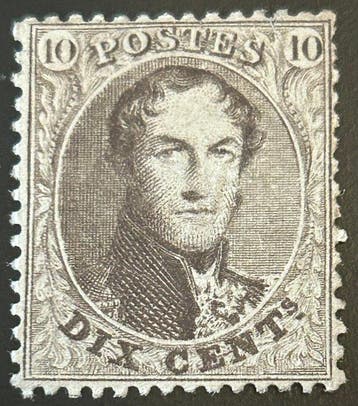 België 1863 - Getande medaillon - 10c Bruin - Tanding 14 1/2, Gestempeld