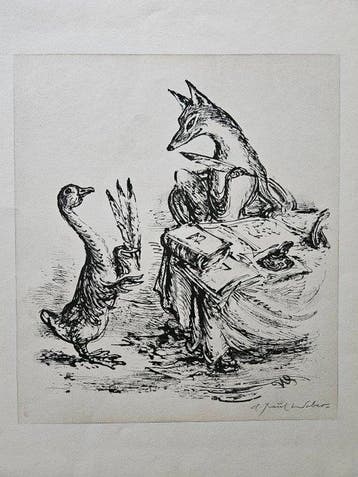 Paul Andreas Weber (1893-1980) - Fuchs und Gans (signiert), Antiek en Kunst