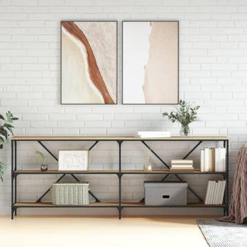 vidaXL Wandtafel 200x30x75 cm bewerkt hout en ijzer sonoma, Huis en Inrichting, Verzenden, Nieuw, 60 cm of meer