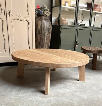 Salontafel oud hout, eiken, elmwood,  kiezel, rond, maatwerk, Nieuw, Ophalen of Verzenden, Basic klassiek landelijk hotelsjiek industrieel 
