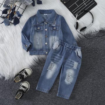 Stoere Denim Set voor Baby Meisjes: Jasje & Jeans met Ripped, Verzenden, Nieuw