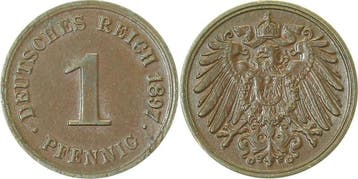 Duitsland 1 Pfennig 1897 G praegebedingt etwas unsauberer..., Verzenden