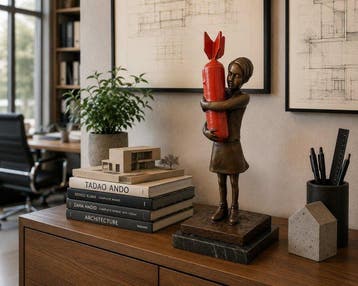 naar banksy - sculptuur, bronzen meisje met raket - 32 cm -
