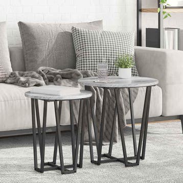 vidaXL Bijzettafelset 2 st Grijs Sonoma en Zwart 50 x 50 x, Verzenden, Nieuw, 45 tot 60 cm