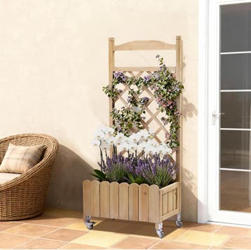 Plantenbak met kliemrek - Bloembak - Met trellis - 49x28x116, Verzenden, Zo goed als nieuw