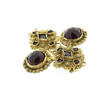Antiek gouden broche met granaat, Gebruikt, Ophalen of Verzenden, Met edelsteen, Goud