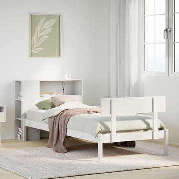 vidaXL Bed met boekenkast zonder matras grenenhout wit, Verzenden, Nieuw, Wit, Hout