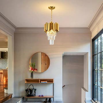 Gouden Kristallen Hanglamp 3 Lichts Modern, Huis en Inrichting, Lampen | Kroonluchters, Verzenden, Nieuw