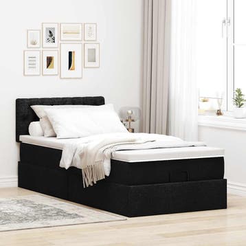 vidaXL Bed met matras 90x200 cm stof zwart, 90 cm, Eenpersoons, Verzenden, Zwart