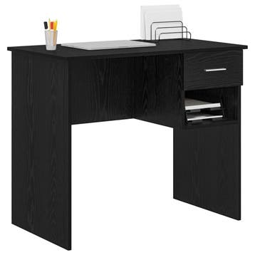 vidaXL Bureau met lade Zwart Eiken 90 x 49 x 75 cm Bewerkt, Verzenden, Nieuw