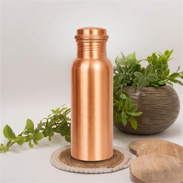 Puur koperen waterfles glad (plain mat) ± 750 ml/280 g, Ophalen of Verzenden, Nieuw