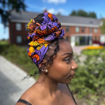 Afrikaanse Geel & Paars Flowers hoofddoek - headwrap, Ophalen of Verzenden, Nieuw