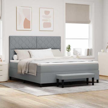 vidaXL Boxspringbed met hoofdeinde Lichtgrijs 180 x 200 cm, Verzenden, Nieuw, Tweepersoons, Stof