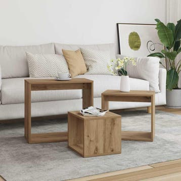 vidaXL 3-delige Tafeltjesset bewerkt hout artisanaal, Huis en Inrichting, Tafels | Bijzettafels, Verzenden, Nieuw, 45 tot 60 cm