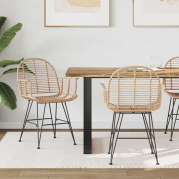 vidaXL Eetkamerstoel 2 st Riet en IJzer Naturel 57 x 55 x 85, Huis en Inrichting, Stoelen, Verzenden, Nieuw, Bruin