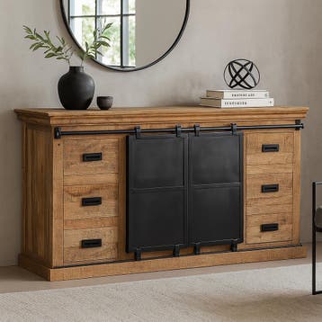 Dressoir Mangohout Milan 200 cm, Verzenden, Nieuw, Overige houtsoorten, Industriële meubels