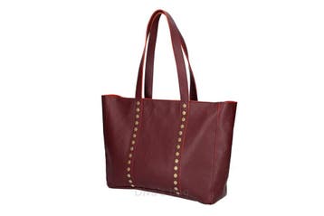 Maxi leren tas met messing studs - brede schouderband -, Nieuw