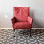 2x Montis Charly Fauteuil Donkerrood Leer - Zwart/Dop, Ophalen, Minder dan 75 cm, Zo goed als nieuw, Leer