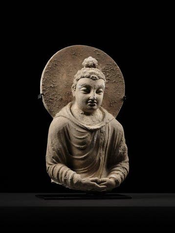 Gandhara Gips Buste van Boeddha Shakyamuni in stuc met een