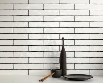 Wandtegel Sartoria Handvorm Blanco Wit Glans 5x25, Nieuw, 20 tot 40 cm, 10 m² of meer, Wandtegels