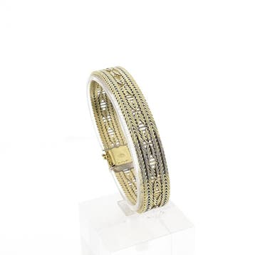 Gouden armband met visgraatpatroon; 14 karaat; 18,5 cm, Sieraden, Tassen en Uiterlijk, Ophalen of Verzenden, Gebruikt, Goud, Goud