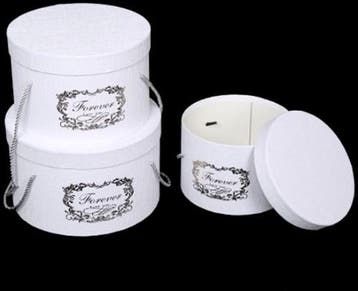 Bloemendoos set van 3 luxe rond white/ivory forever love you, Ophalen of Verzenden, Nieuw