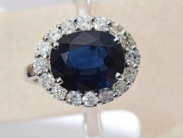 Ring - 18 karaat Witgoud Saffier - Diamant, Sieraden, Tassen en Uiterlijk, Nieuw