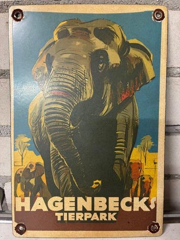 Hagenbeck’s Tierpark emaille reclamebord – olifant – vintage