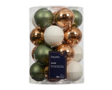 Kerstballen Glas Groen, Bruin, Wolwit 6 cm Set van 20, Ophalen of Verzenden, Nieuw