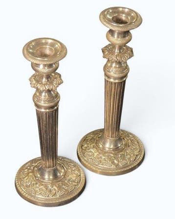 Kaarsenhouder (2) - Verguld messing - Empirestijl, Antiek en Kunst