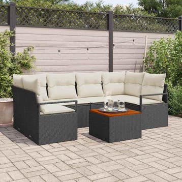 vidaXL Tuinbankenset 7 st Zwart poly rattan, Verzenden, Nieuw, Rotan, 7 zitplaatsen